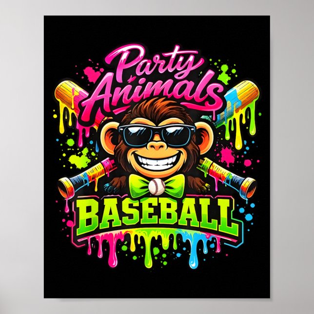 Affiche Mème d'animaux de fête baseball singe drôle  (Devant)
