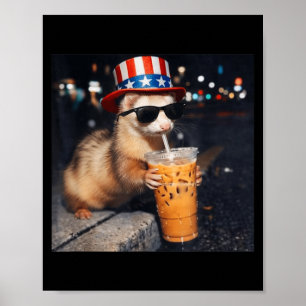 Affiche Mème de café glacé de furet drôle Rétro Urbain Gen