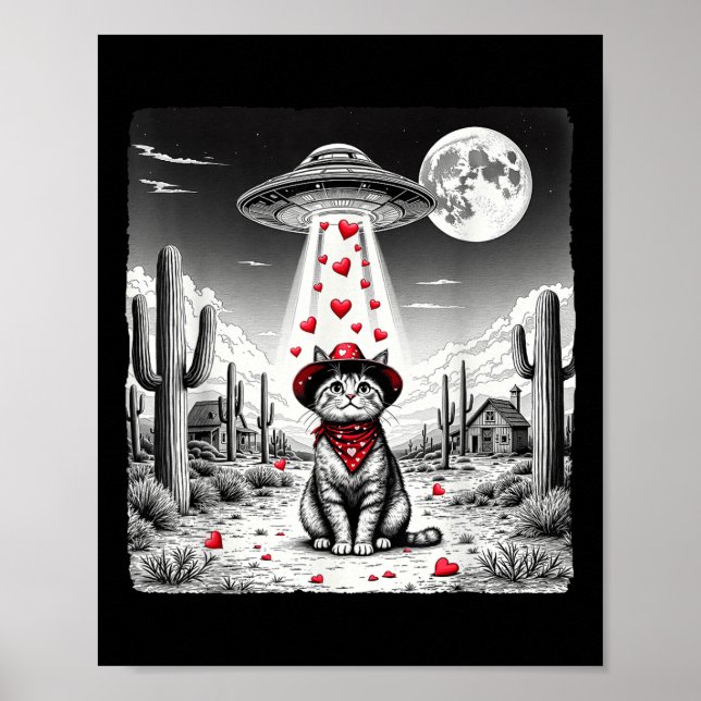 Affiche Mème de chat cowboy Ufo drôle de chats ovnis Saint (Devant)