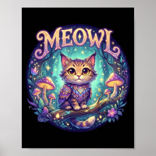 Affiche Mème de chat de hibou Meowl Rotation cérébrale Enf