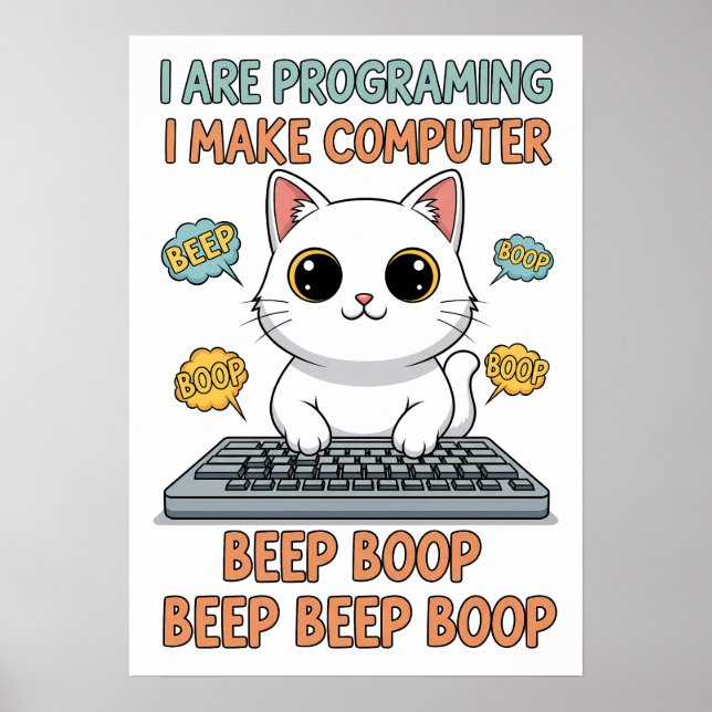 Affiche Mème de chat de programmation drôle - "Je suis en  (Devant)