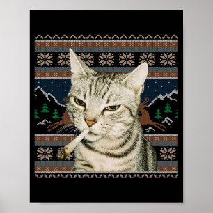 Affiche Mème de chat drôle fumant Pull de Noël laid Chat