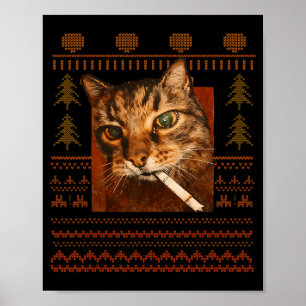 Affiche Mème de chat qui fume drôle de Noël laid pour homm