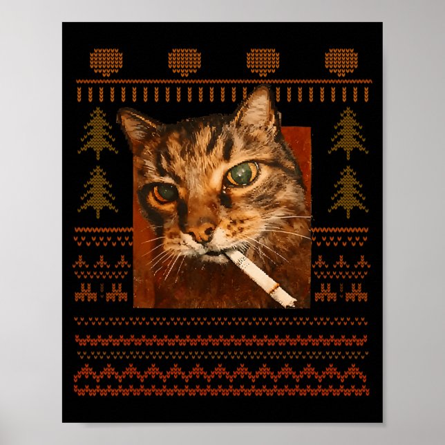 Affiche Mème de chat qui fume drôle de Noël laid pour homm (Devant)