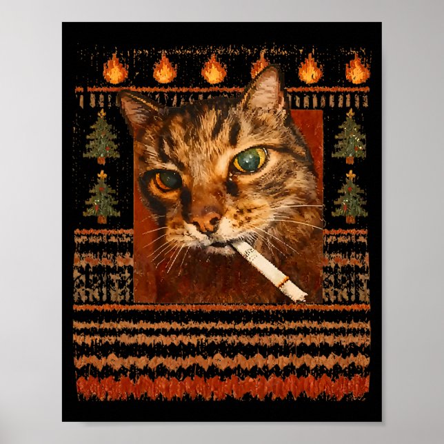 Affiche Mème de chat qui fume drôle Noël laid  (Devant)