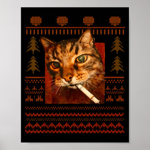 Affiche Mème de chat qui fume drôle Noël laid pour hommes