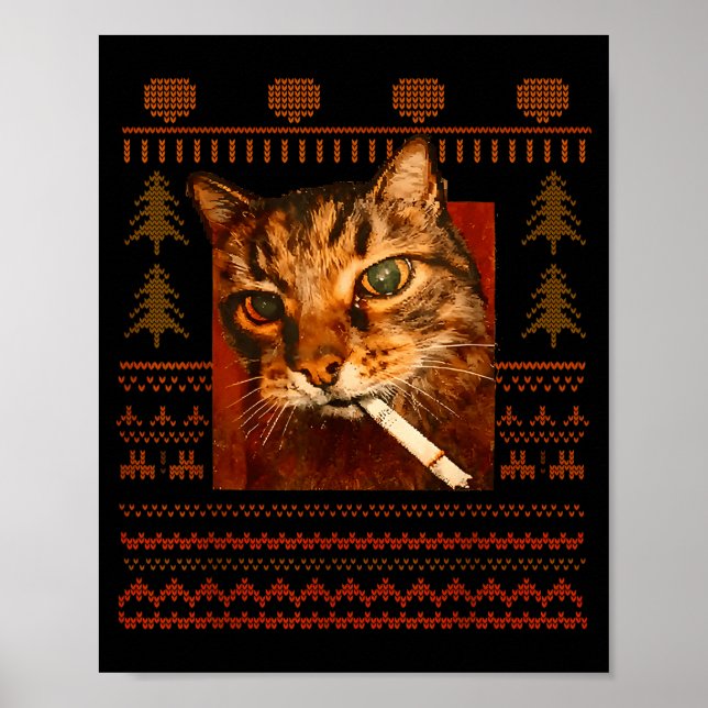 Affiche Mème de chat qui fume drôle Noël laid pour hommes  (Devant)