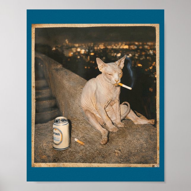 Affiche Mème de chat Sphynx fumeur mignon drôle (Devant)