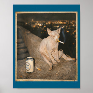 Affiche Mème de chat sphynx qui fume, chat drôle qui fume 