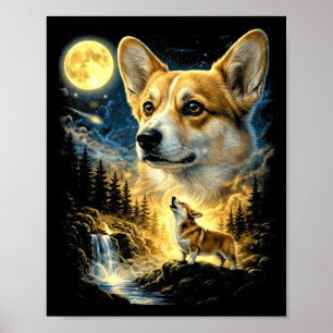 Affiche Mème de corgi hurlant à la lune drôle corgi des an