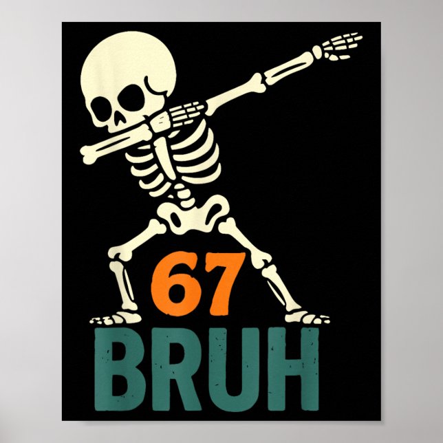 Affiche Mème de Halloween Bruh Numéros Six Sept Squelette  (Devant)