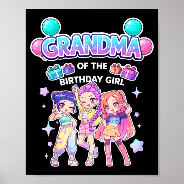 Affiche Mémé de la fille d'anniversaire mignonne chibi drô (Devant)