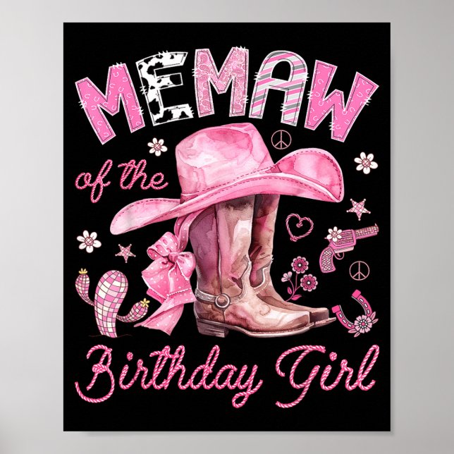 Affiche Mémé de la fille d'anniversaire vachette rose west (Devant)