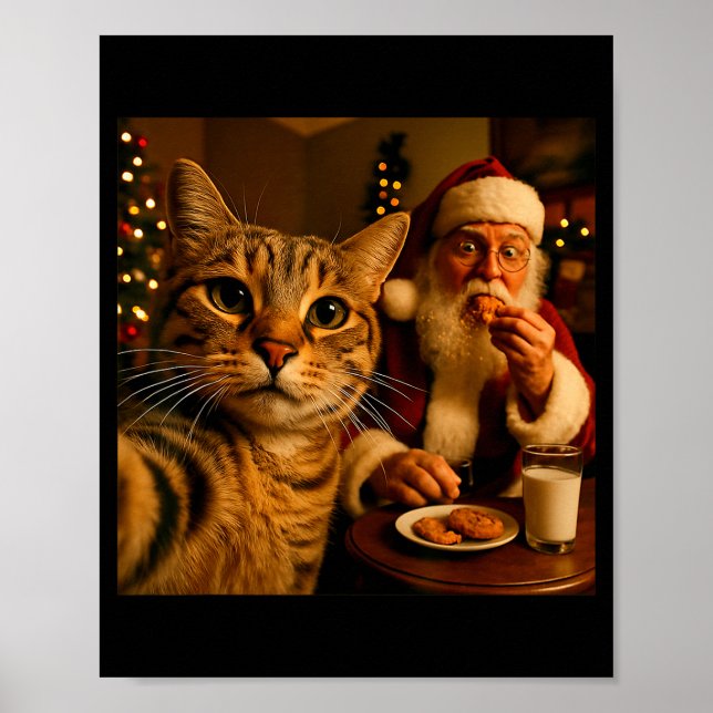 Affiche Mème de Noël de chat drôle de selfie avec le Père  (Devant)