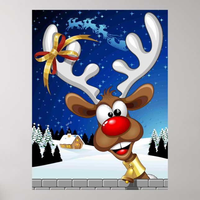 Affiche Mème de Noël drôle de renne qui regarde par-dessus (Devant)