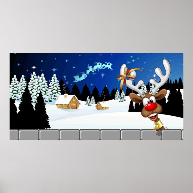 Affiche Mème de Noël drôle de renne qui regarde par-dessus (Devant)