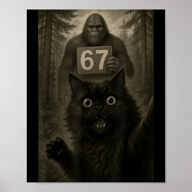 Affiche Mème de selfie de chat 67 Six Sept Drôle Bigfoot  (Devant)