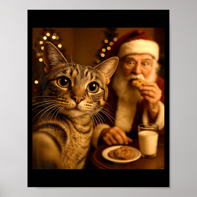 Affiche Mème de selfie de chat de Noël drôle avec le Père  (Devant)