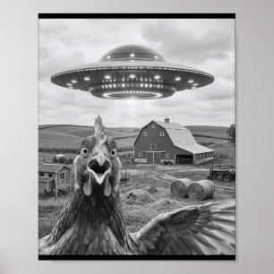 Affiche Mème de selfie de poulet Ufo drôle Rencontre Alien