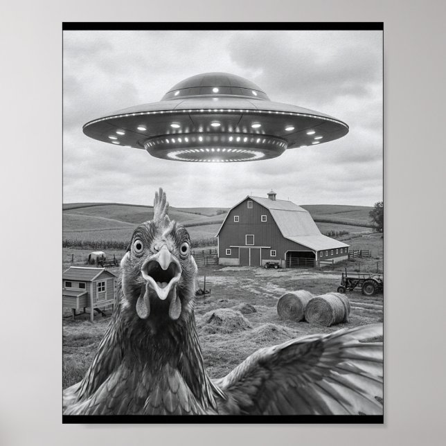 Affiche Mème de selfie de poulet Ufo drôle Rencontre Alien (Devant)