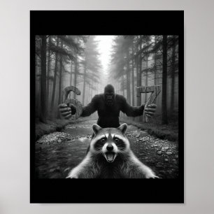 Affiche Mème de selfie de raton laveur drôle avec Bigfoot 