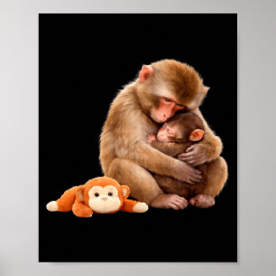 Affiche Mème de singe qui frappe en câlinant une peluche