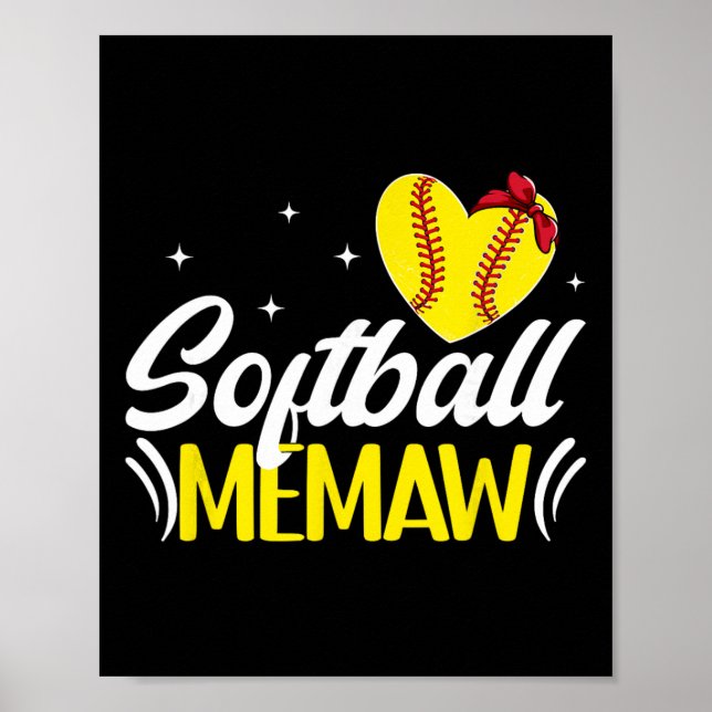 Affiche Mémé de softball cœur grand-mère Mémé d'un joueur  (Devant)