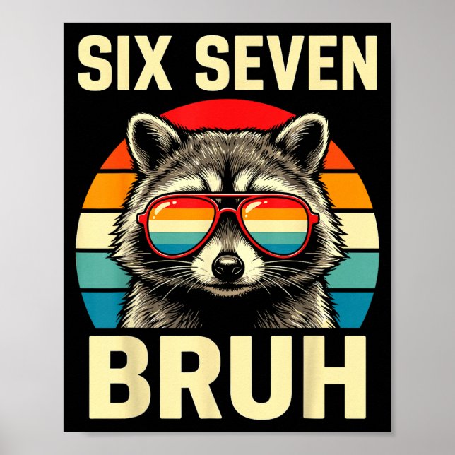 Affiche Mème de Sungles de Raton Laveur Bruh Six Sept Rétr (Devant)