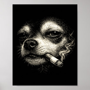 Affiche Meme de visage de chihuahua drôle fumant une cigar