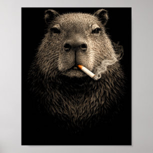 Affiche Mème drôle de capybara fumant esthétique rétro vin