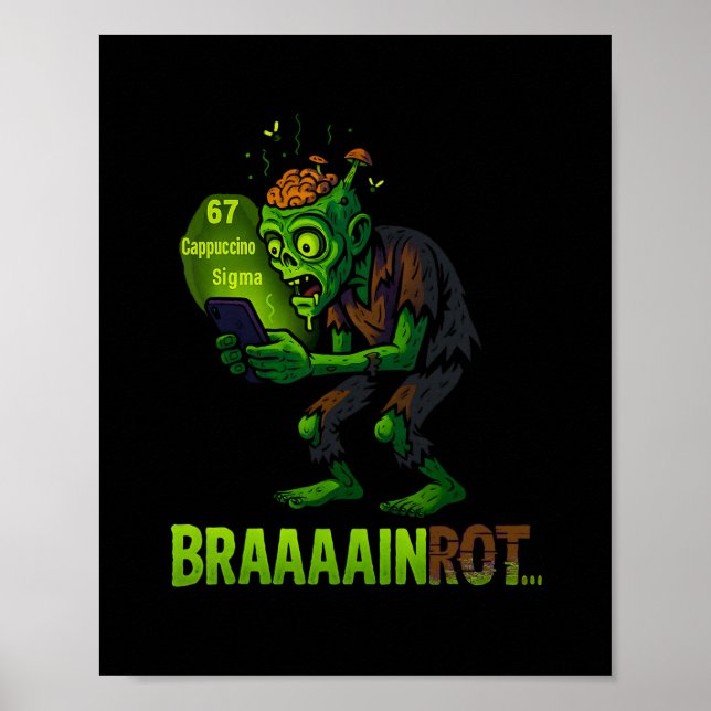 Affiche Mème drôle de cerveau pourri de zombie 6 7 Hallowe (Devant)
