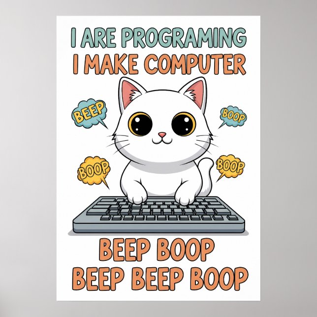 Affiche Mème drôle de chat de programmation - "Je suis en  (Devant)