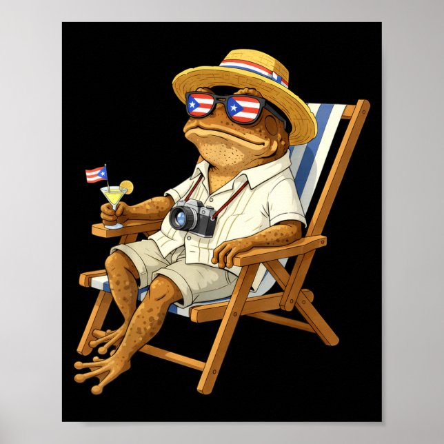 Affiche Mème drôle de grenouille coqui drapeau de Porto Ri (Devant)