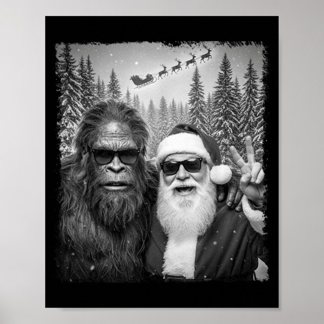 Affiche Mème drôle de Sasquatch selfie cool avec Santa Noë (Devant)