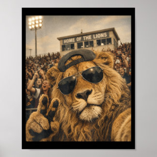 Affiche Mème drôle de selfie étudiant lion vintage jeu à d