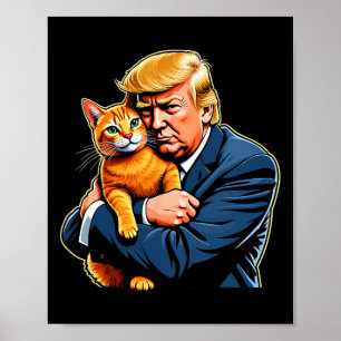 Affiche Mème drôle de Trump étreignant un chat orange pour