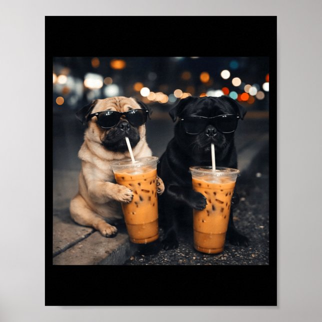 Affiche Mème drôle deux teckels buvant du café glacé  (Devant)