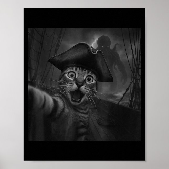 Affiche Mème drôle d'horreur cosmique de selfie de chat av (Devant)