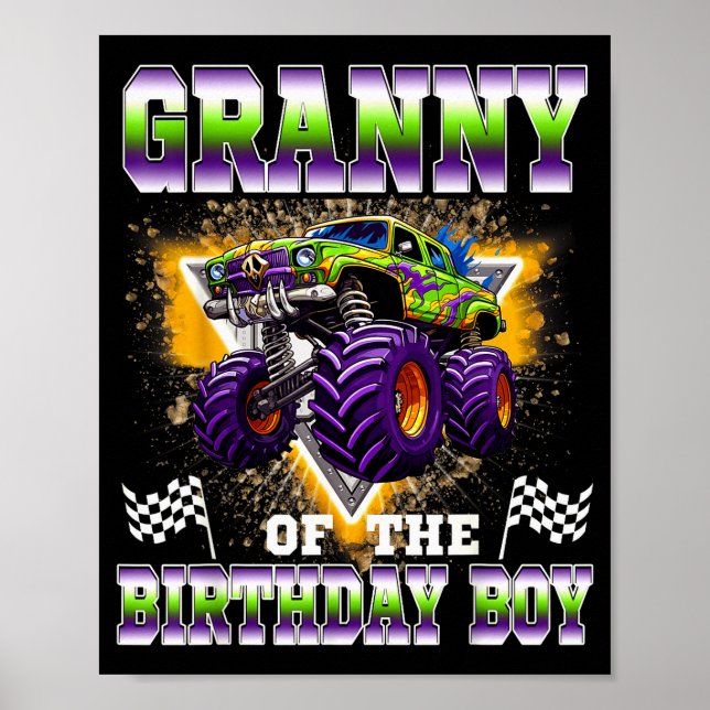 Affiche Mémé du garçon anniversaire camion monstre anniver (Devant)