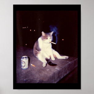 Affiche Mème Fumeur Drôle Cigarette Kitten Brainrot Silly