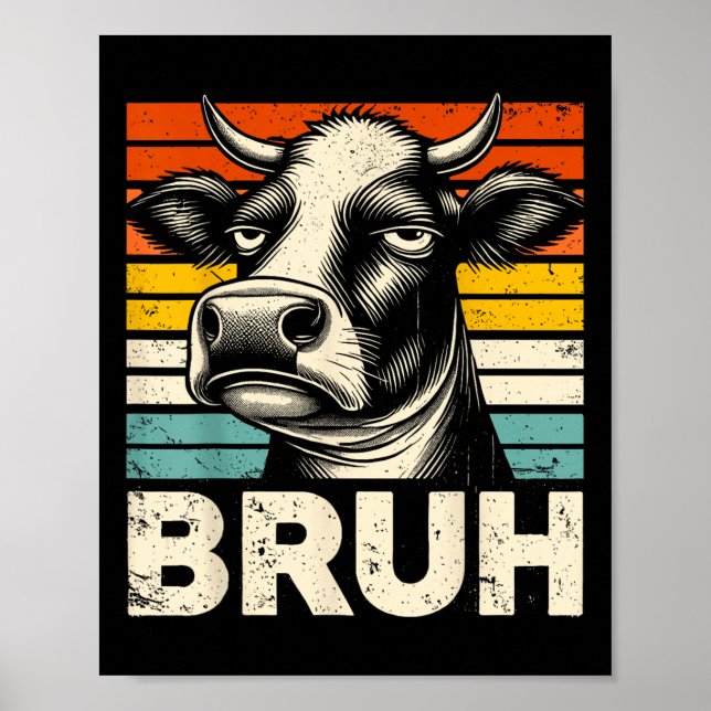 Affiche Mème Graphique Drôle Vache Bruh Pour Garçons Fille (Devant)