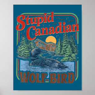 Affiche Mème idiot de hockey sur loup canadien échauffé