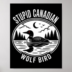 Affiche Mème idiot de hockey sur loup canadien échauffé