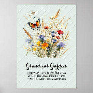 Affiche Mémé jardin coeur petits-enfants