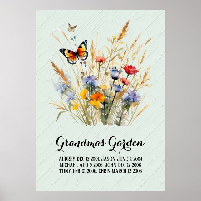 Affiche Mémé jardin coeur petits-enfants (Devant)
