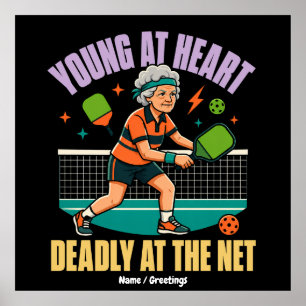 Affiche Mémé Pickleball Drôle, Jeune de Coeur, Filet Morte