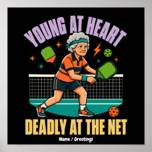 Affiche Mémé Pickleball Drôle, Jeune de Coeur, Filet Morte