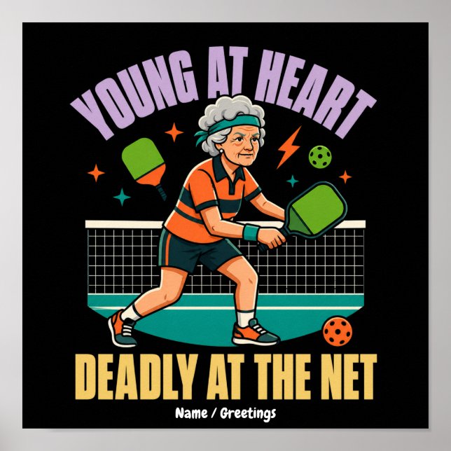 Affiche Mémé Pickleball Drôle, Jeune de Coeur, Filet Morte (Devant)