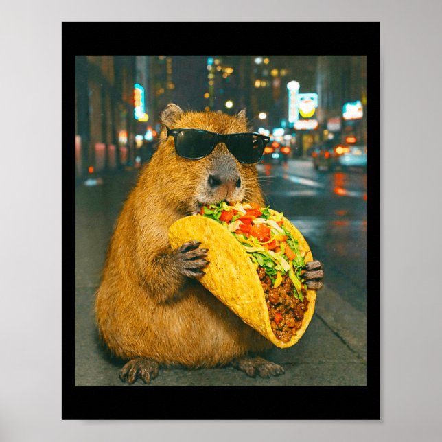 Affiche Mème rétro drôle de capybara mangeant un taco  (Devant)
