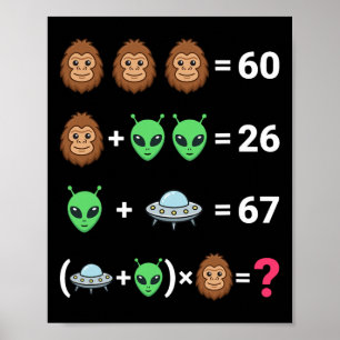 Affiche Mème viral 6 7 Bigfoot Alien Ufo Équation algébriq